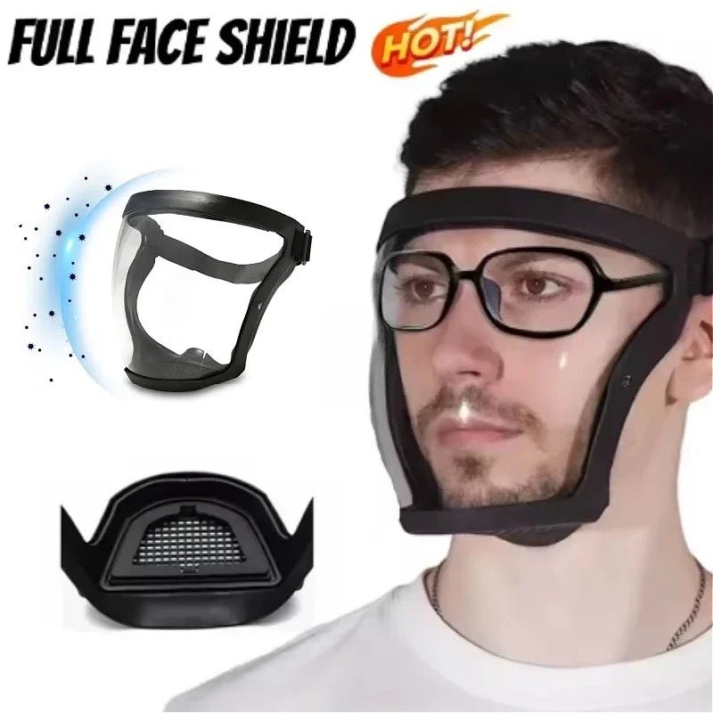 Full face safety goggles and protective mask for men and women, anti-splash dust mask with clear protective lenses.