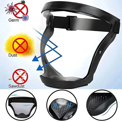 Full face safety goggles and protective mask for men and women, featuring anti-splash dust protection and clear eye coverage.