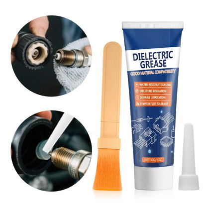 High-performance dielectric silicone grease with brush from BACKUPMYFILESNOW.COM for automotive and truck electrical connections.
