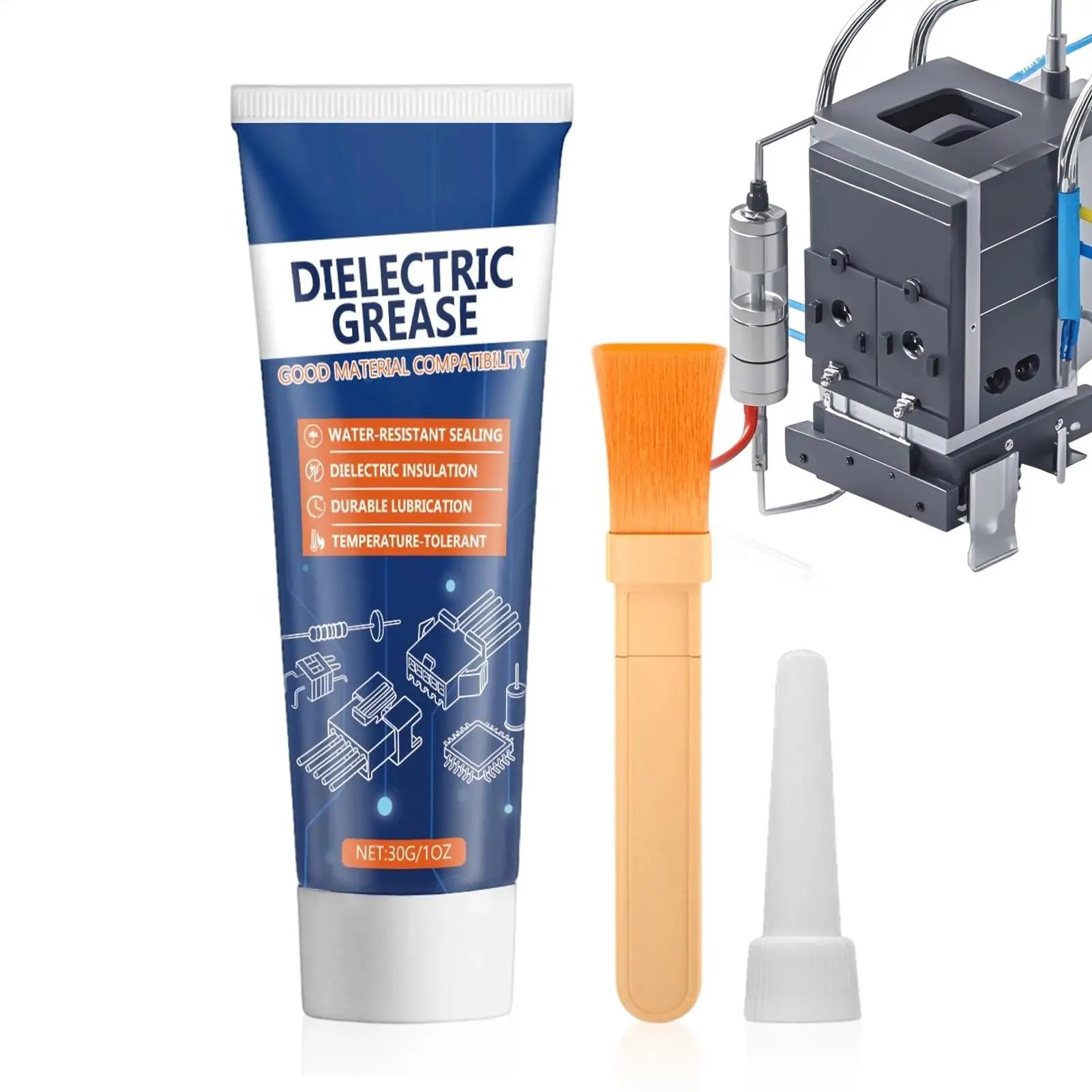 High-performance dielectric silicone grease with brush applicator for automotive and truck electrical connections by BACKUPMYFILESNOW.COM®.