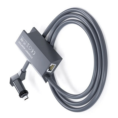 Starlink Ethernet adapter for Dish antenna satellite internet V2 powerline kit, back view showing ports and cable connections.
