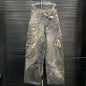 Women's high waist casual denim jeans with 3D chain print, contrast colors, and trendy niche design by DEAT Fashion.