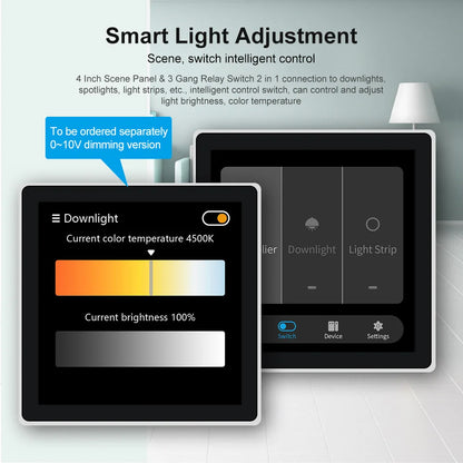 FUERS 4-inch smart wall switch with touch screen, multi-functional T3E scene panel for smart home Zigbee automation.