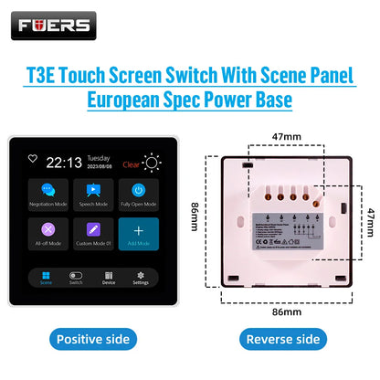 FUERS Smart Wall Switch with 4-inch touch screen, multi-functional scene panel, Zigbee-enabled, for intelligent home automation.