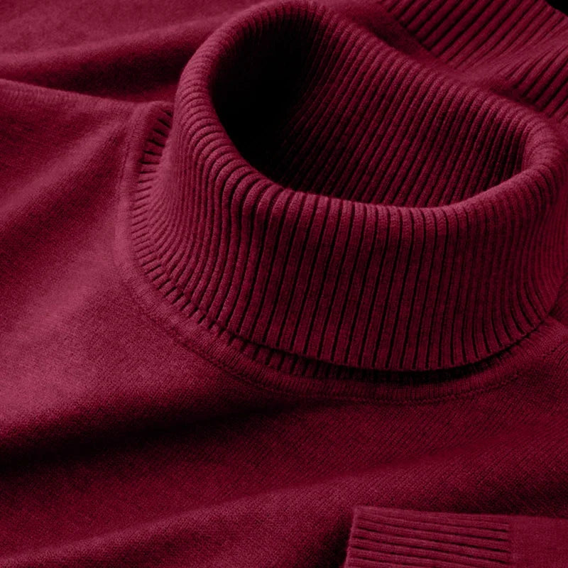 Black men's knitted turtleneck sweater from BACKUPMYFILESNOW.COM®, breathable, warm, solid color, suitable for outdoor and business wear.