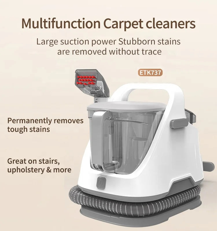 Black portable household upholstery and commercial steam vacuum cleaner by BACKUPMYFILESNOW.COM® for carpet and fabric cleaning.
