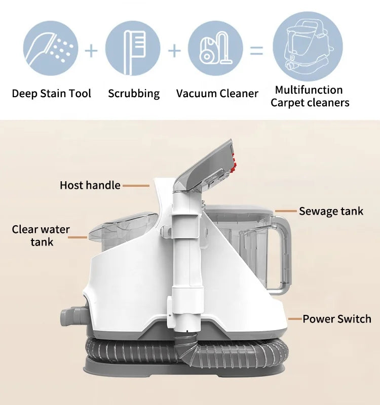 Black BACKUPMYFILESNOW.COM® household upholstery and commercial vacuum steam cleaner for portable carpet cleaning.