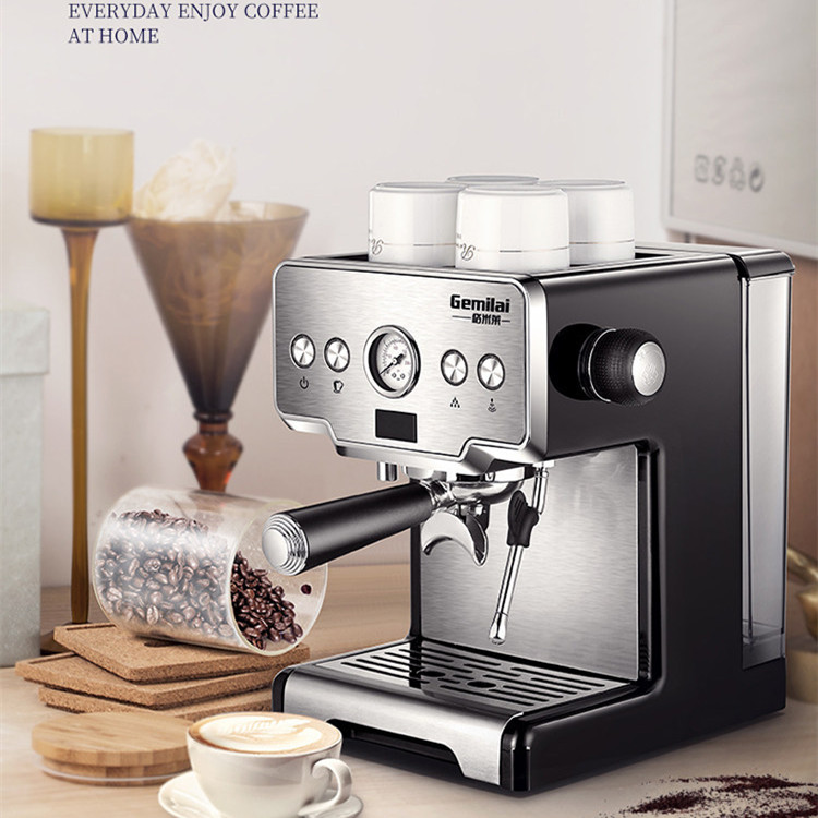 Italian semi-automatic coffee machine by BACKUPMYFILESNOW.COM® with stainless steel finish and control panel for brewing espresso.