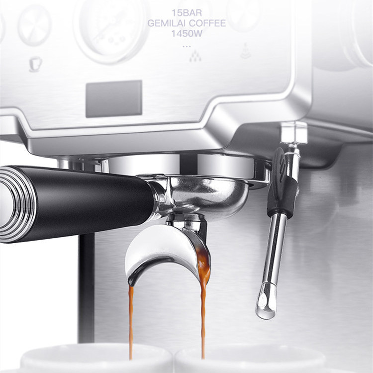 Italian semi-automatic coffee machine by BACKUPMYFILESNOW.COM® with stainless steel finish and brewing controls.