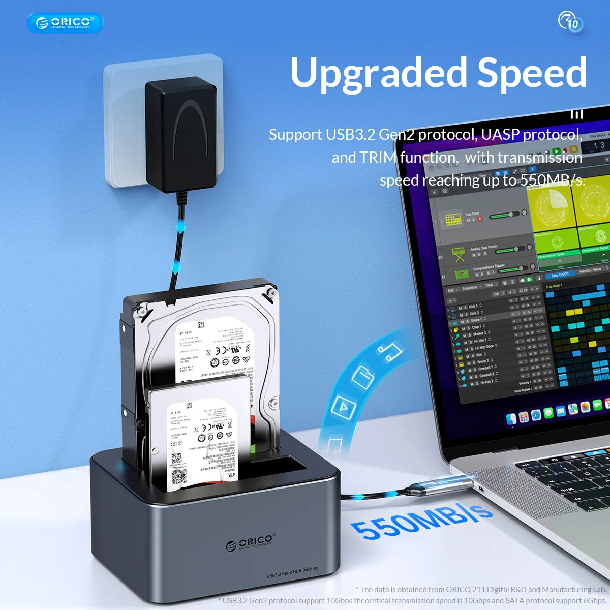 Orico Aluminum Dual-bay Hard Drive Station with Type-C, 10Gbps, offline clone, heat dissipation, supports 2.5 and 3.5-inch HDDs