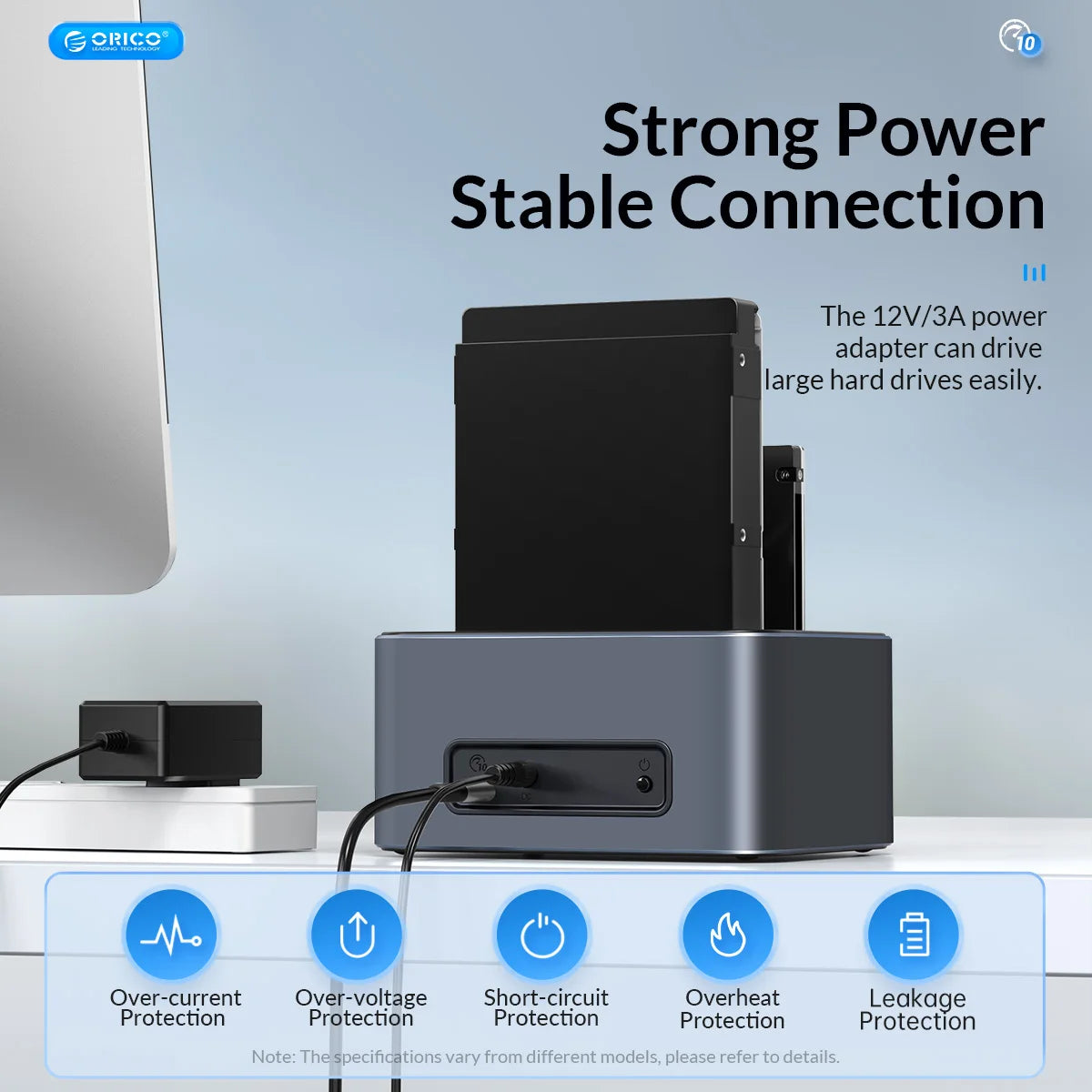 Orico aluminum dual-bay hard drive station with Type-C 10Gbps, offline clone, heat dissipation, compatible with 2.5 and 3.5-inch HDDs