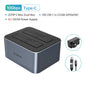 Orico aluminum dual-bay hard drive station with Type-C port, offline clone, heat dissipation, supports 2.5 and 3.5-inch HDDs.