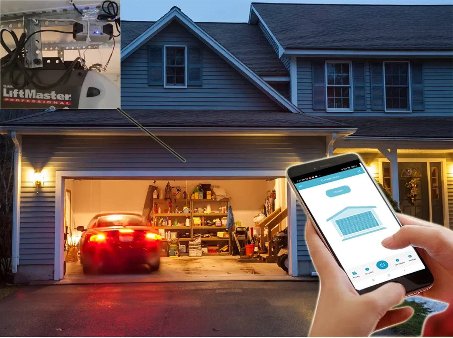 Smart Garage Door Opener Remote Control by BackupMyFilesNow.com, compatible with Tuysmart Smartlife app for smart home automation.