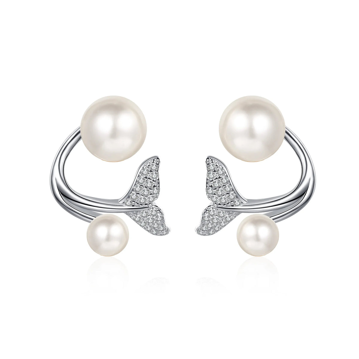 S925 silver mermaid tail earrings with freshwater pearls and moissanite, versatile two-way wear for women’s party or birthday.