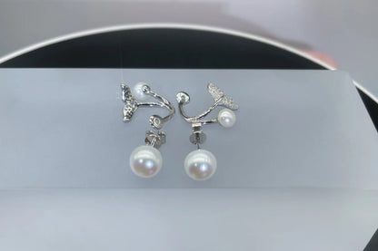 S925 silver mermaid tail earrings with freshwater pearl and moissanite, versatile for women’s party or birthday jewelry.