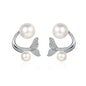 S925 silver mermaid tail earrings with freshwater pearl and moissanite, versatile two-way wear for women, ideal for parties and birthdays.
