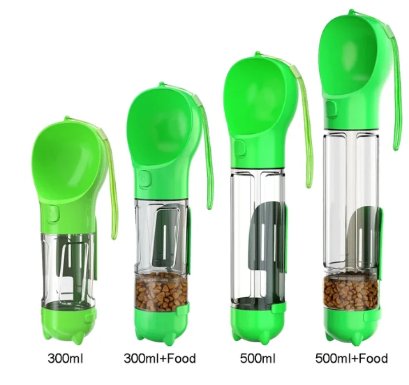 Pet water drinking cup from BACKUPMYFILESNOW.COM®, single piece with clear plastic container and foldable silicone spout for pets.