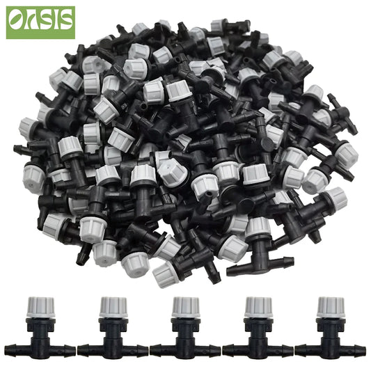 OAISI 20PCS plastic garden misting sprinkler heads with nozzles and tee joints for irrigation watering system.