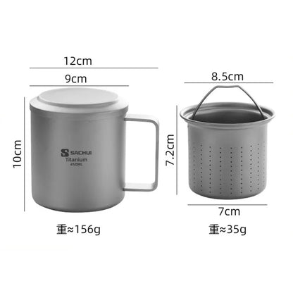 Pure titanium double-layer insulated mug with lid, outdoor water cup, suitable for coffee, tea, and cold drinks, designed for outdoor use.