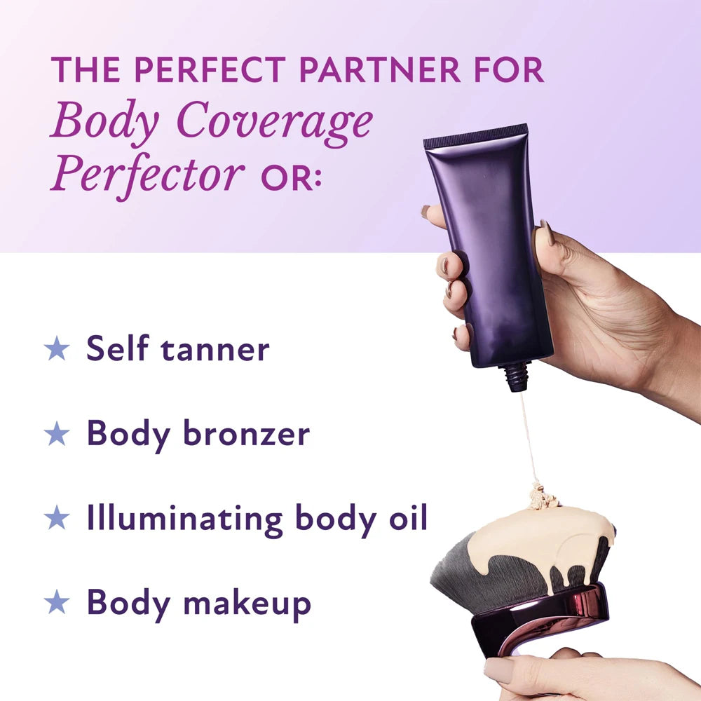 Beauty Blend & Blur Body Kabuki Brush with extra-large vegan bristles, ideal for self-tanner and foundation application.
