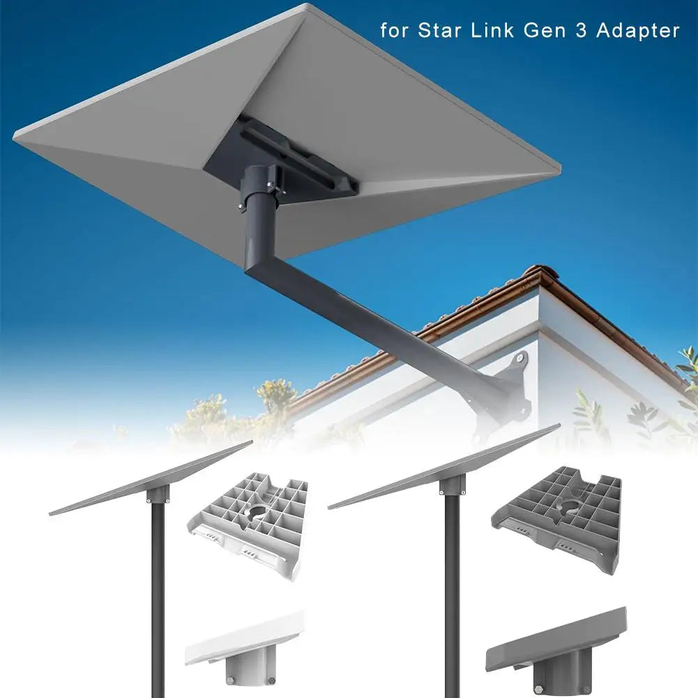 Starlink Gen 3 pipe adapter and pole mount bracket made of ABS plastic, designed for roof mount and V3 plate installation.