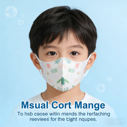 Set of 50-100 KN95 kid face masks with cartoon designs, FFP2 protective, suitable for children ages 3-12, CE certified.