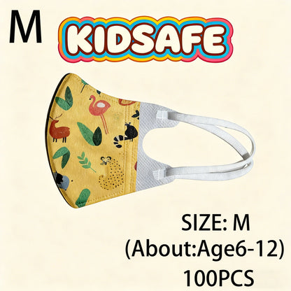 Set of 50-100 children's KN95 face masks with cartoon designs, 3-layer FFP2 protection for boys and girls aged 3-12.