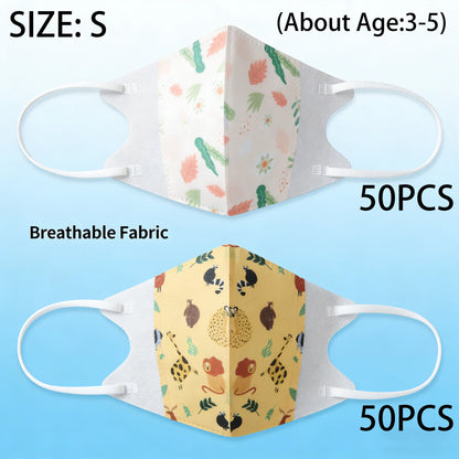 Kids' KN95 face masks with cartoon designs, 3-layer protective FFP2 masks for children aged 3-12, CE certified.