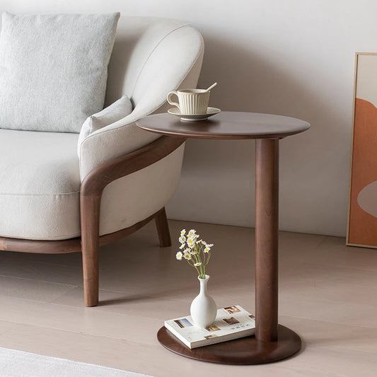 BackupMyFilesNow.com walnut-colored MOMO solid wood small side table for coffee, bedside, or balcony with simple creative design.