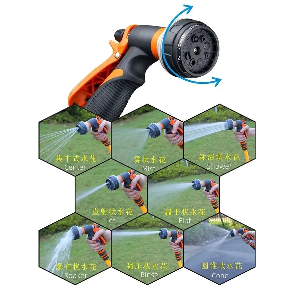 BackupMyFilesNow.com watering water gun with sprinkler head, garden hose attachment for vegetable watering and gardening tasks.