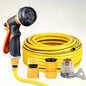 Garden watering water gun with sprinkler head for vegetable and garden watering, connected to household water pipe and garden hose.