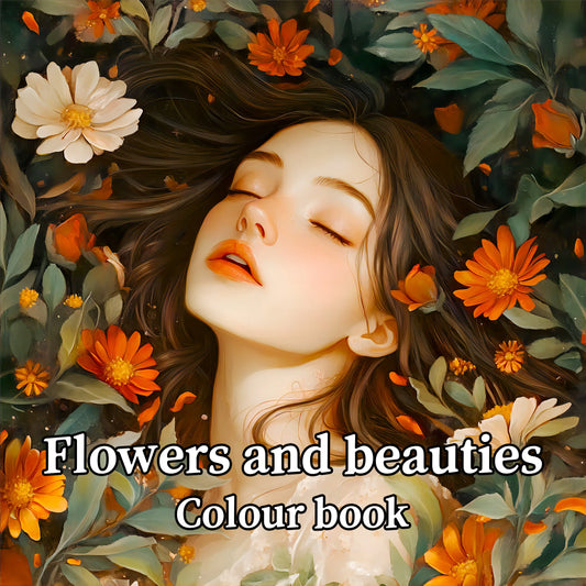 Adult picture book featuring beautiful women in bloom, with detailed portraits for makeup practice and coloring pencil techniques.