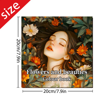 Adult picture book featuring beautiful women in bloom with detailed portraits for makeup practice and coloring pencil techniques.