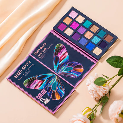 Beauty Glazed Butterfly eyeshadow palette with 18 vibrant matte and shimmer shades, easy to blend eye makeup product.