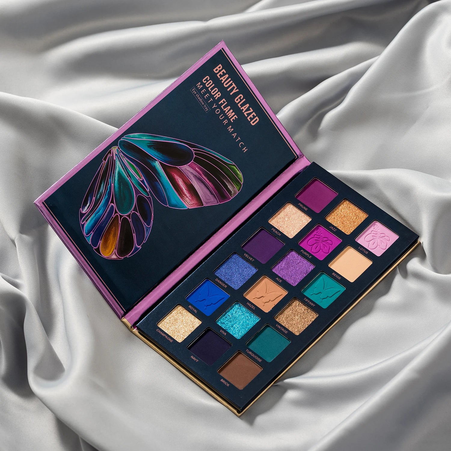 Beauty Glazed Butterfly eyeshadow palette with 18 pigmented matte and shimmer shades for easy blend eye makeup.