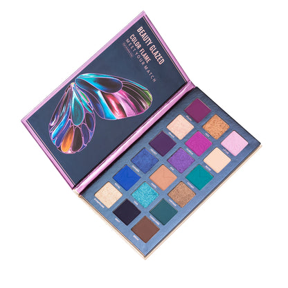Beauty Glazed Butterfly eyeshadow palette with 18 vibrant matte and shimmer shades for easy blending and eye makeup looks.