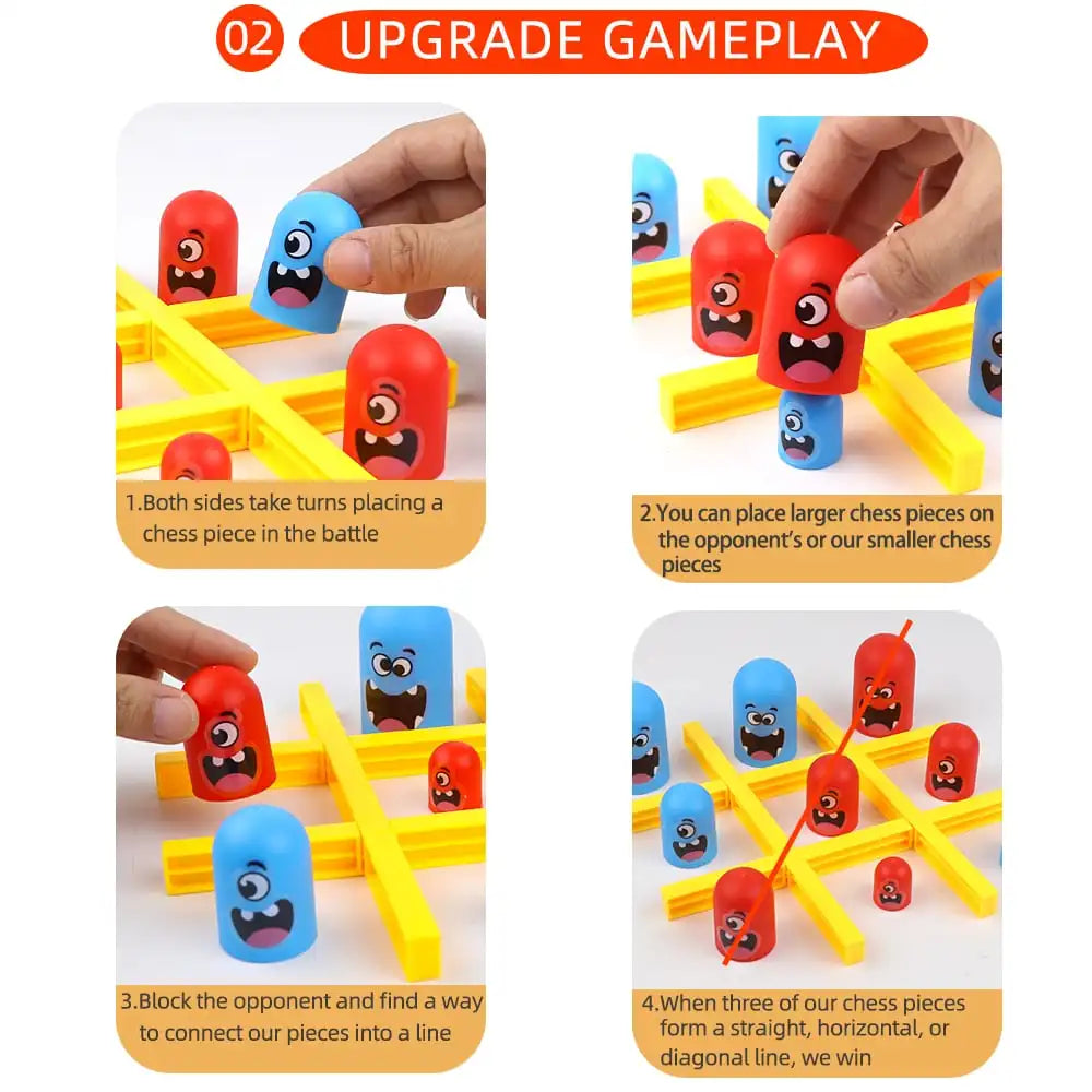 Funny Tic Tac Toe and chess table board game by BackupMyFilesNow.com, featuring colorful pieces for kids and adults' multiplayer fun.