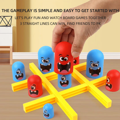 Funny tabletop Tic Tac Toe and chess game set by BackupMyFilesNow.com with colorful pieces for kids and adults.