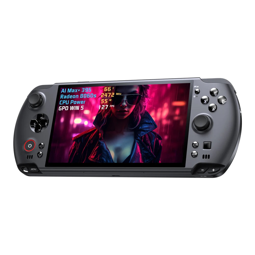 GPD Win5 handheld gaming console with 7-inch 120Hz 1080P LTPS screen, AMD395 processor, 32GB RAM, 2TB SSD, Windows 11, RGB lighting