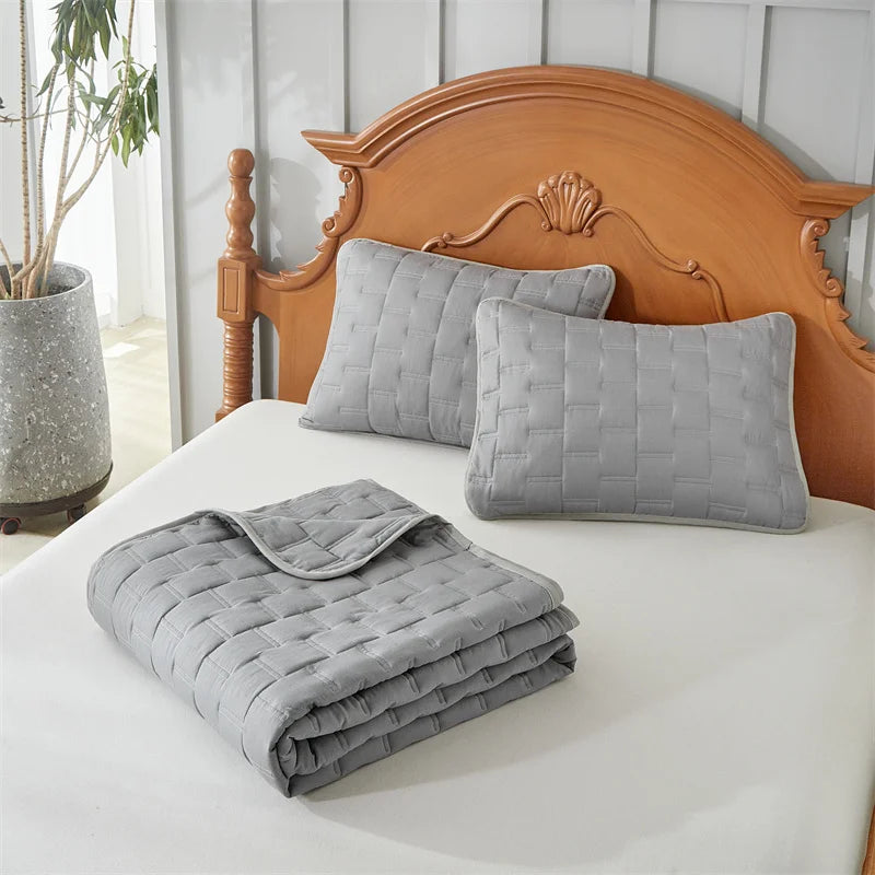 Gray quilt bedding set with pillowcases, lightweight soft bedspread, quilted blanket, king size, all-season comforter from BACKUPMYFILESNOW.COM