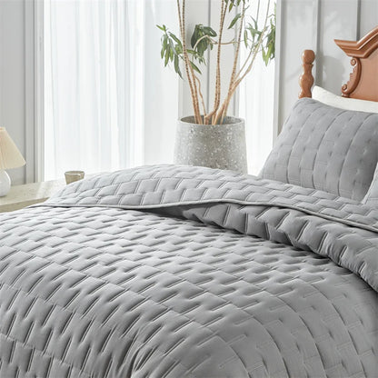 Gray quilt bedding set with pillowcases, lightweight soft bedspread, quilted blanket, all-season bed cover, king size from BACKUPMYFILESNOW.COM®