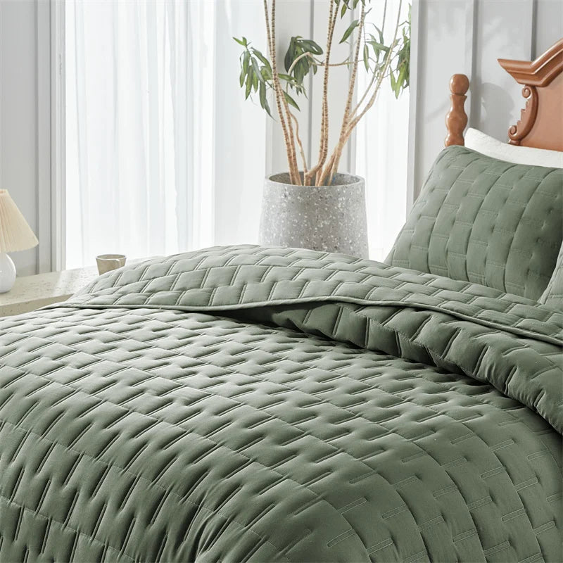 Gray quilt bedding set with pillowcases, lightweight soft bedspread, quilted blanket, all-season bed cover for king size bed