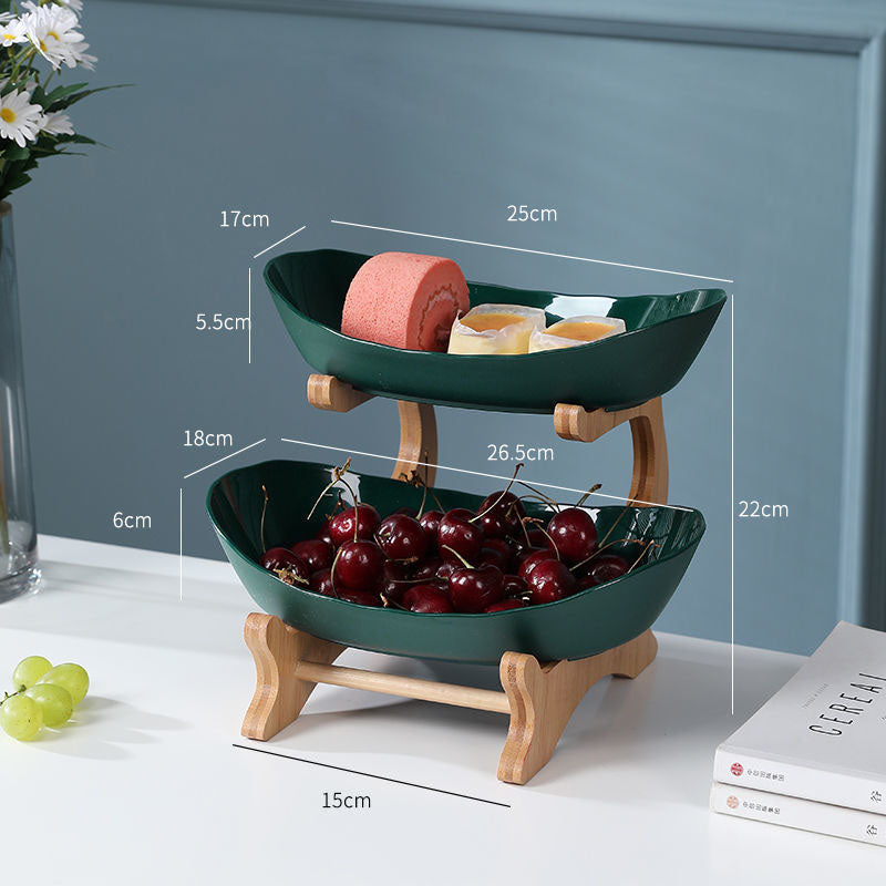 Beige multi-layer fruit rack from BACKUPMYFILESNOW.COM® with two tiers for organizing fresh fruit and produce.
