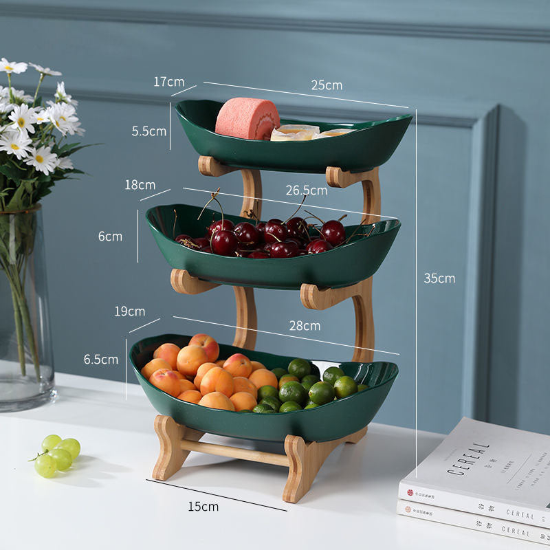 Beige multi-layer fruit rack from BACKUPMYFILESNOW.COM® with two tiers for organizing fresh fruit.