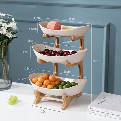 Beige multi-layer fruit rack by BACKUPMYFILESNOW.COM®, featuring two tiers for organized fruit storage.