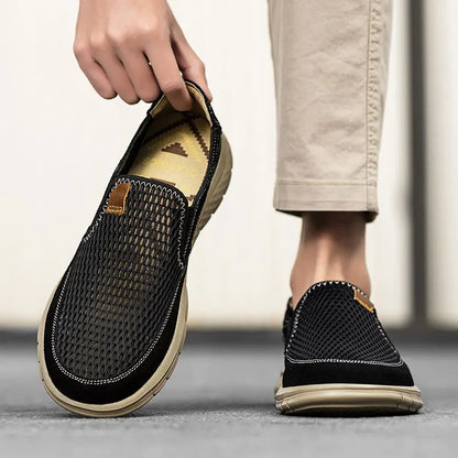 Beige men's slip-on loafers, summer breathable casual shoes, lightweight walking shoes with better quality by BackupMyFilesNow.com