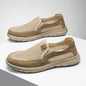 Beige men's slip-on loafers, breathable summer casual shoes by BackupMyFilesNow.com, lightweight and comfortable for walking.