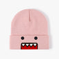 Beige embroidered knitted hat for men and women, featuring a cartoon design, warm, windproof, and trendy for autumn winter outdoor wear.