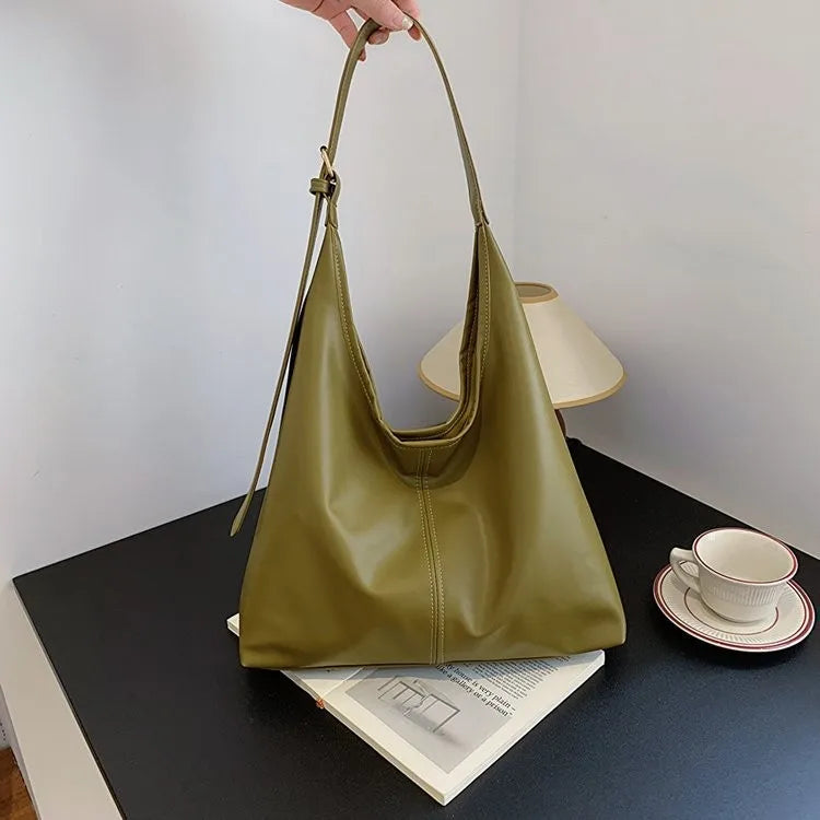 Beige HOMEFISH tote bag with shoulder straps, large retro simple design, made of sturdy material for women’s everyday use.