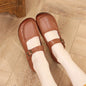 Beige women's leather Mary Jane flats with round toe and belt buckle, size 41, casual style from BackupMyFilesNow.com